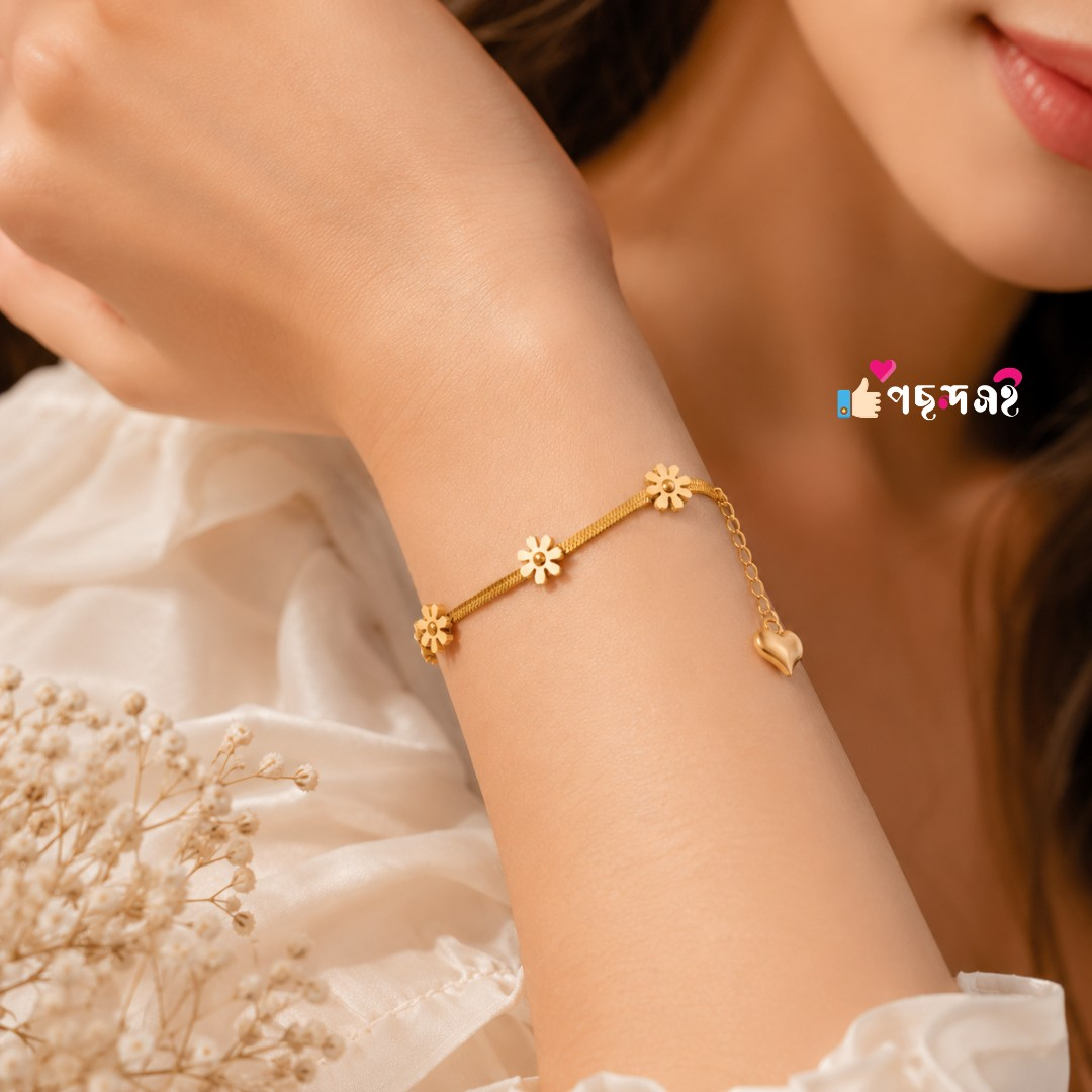 5 Flower 22Karet Gold Plated Stainless Steel Bracelet - Image 3