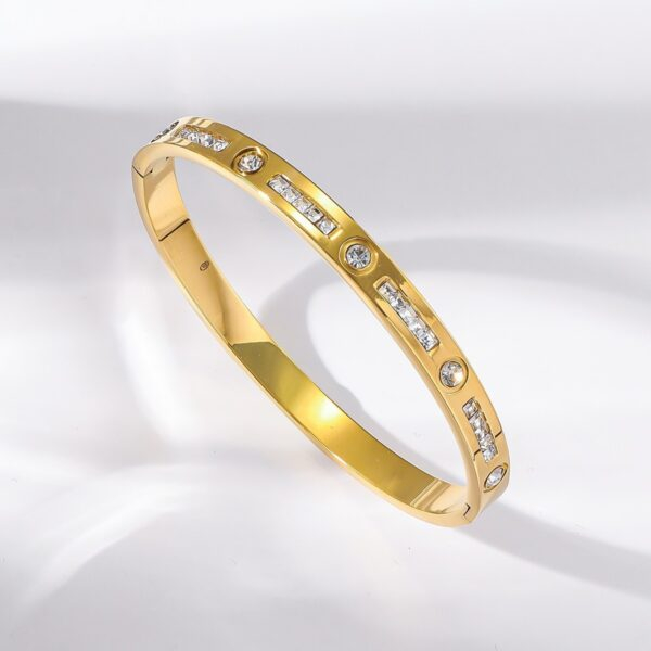 Alternative view of 22K Gold Plated Stainless Steel white stone Bracelet BR58