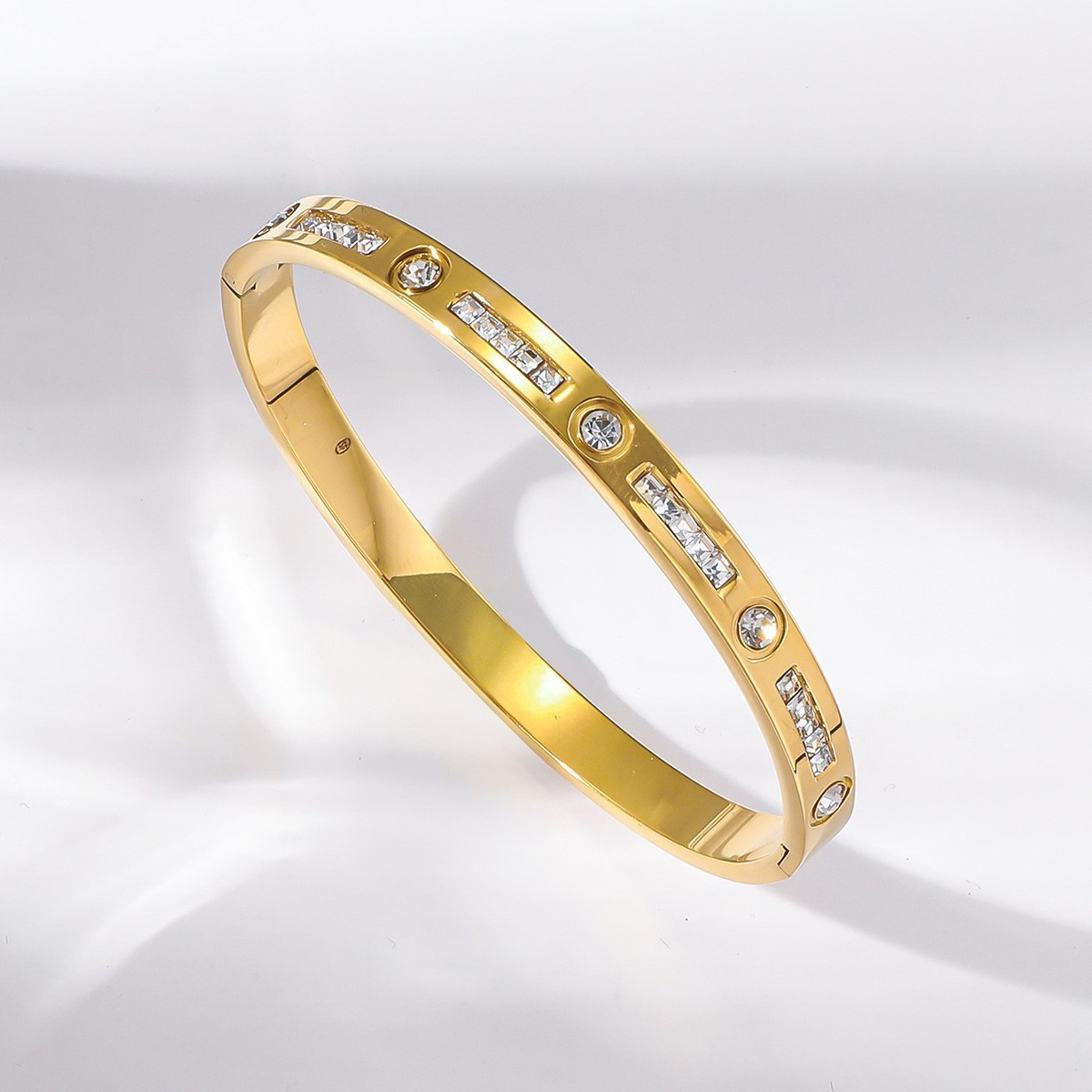 22K Gold Plated Stainless Steel white stone Bracelet BR58 - Image 2