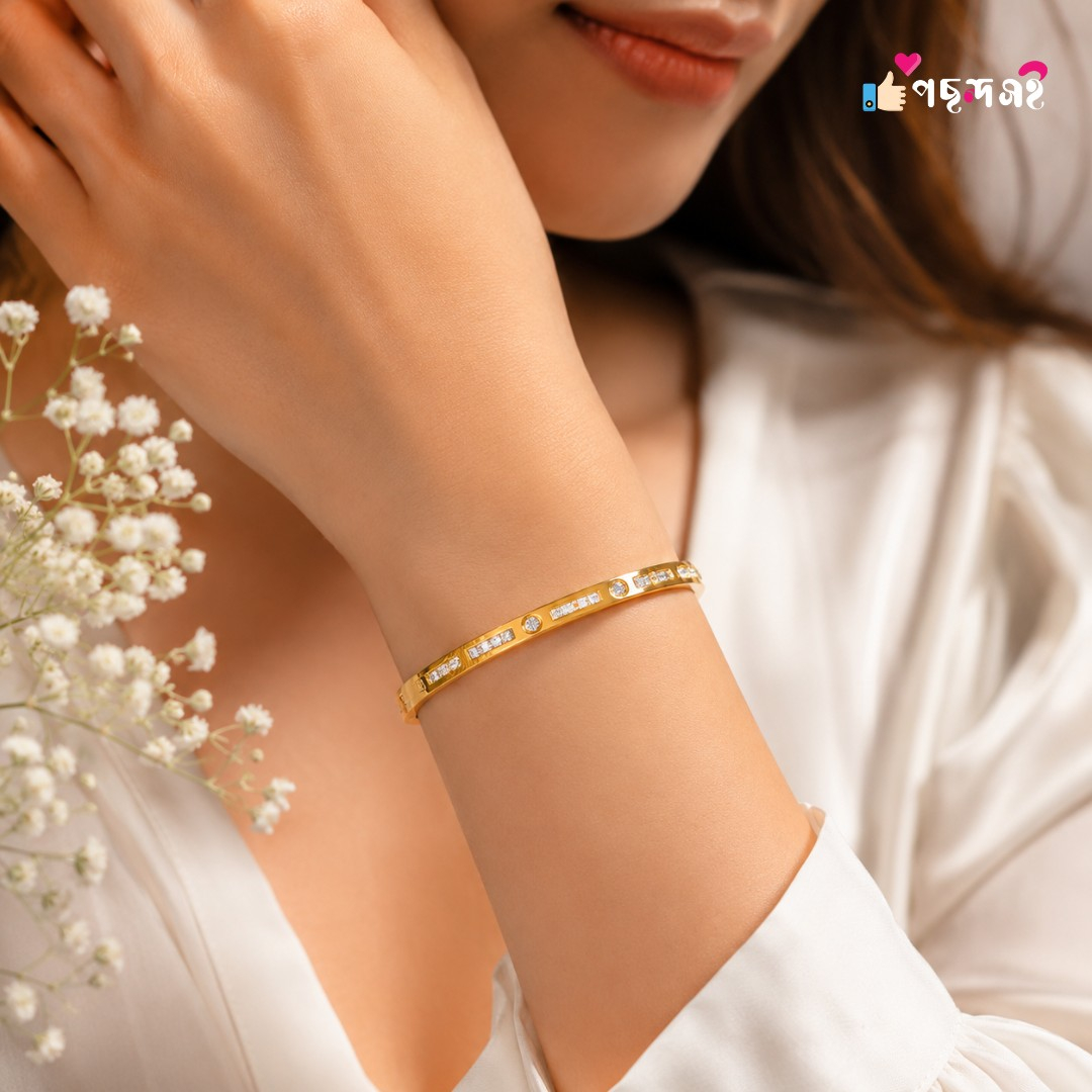 22K Gold Plated Stainless Steel white stone Bracelet BR58 - Image 3