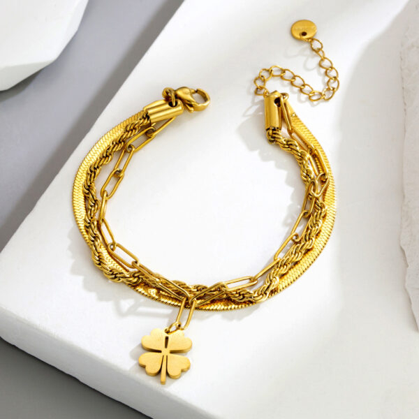 Alternative view of 3 Chain with 1 flower Stainless Steel Gold Plated Chain Bracelet