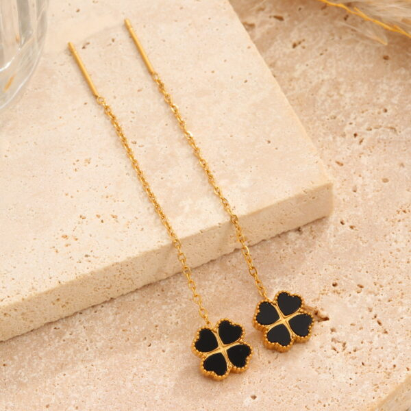 Alternative view of 4 Leaf Roman Dark Flower Backpin Shining 22karet Gold Plated Earring