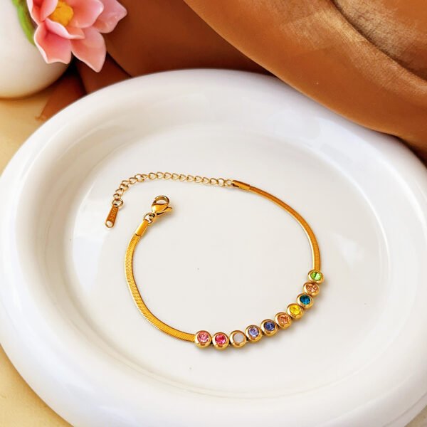 22 karet Stainless Steel Gold Plated 10 Color Zircon Stone Bracelet
