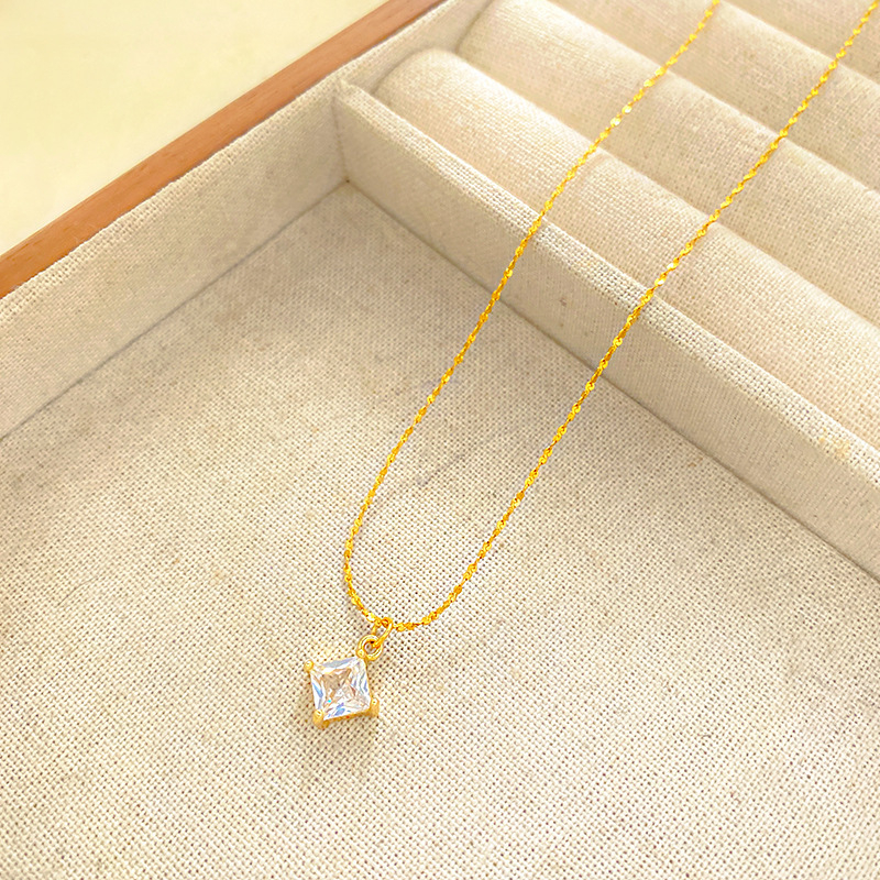 18k gold polis Square One Diamond Necklace Nc06 - Image 4