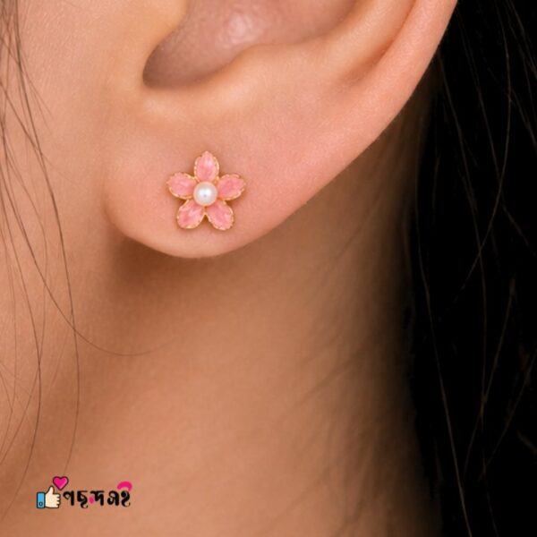Alternative view of 4 Leaf Blush Pink Flower Backpin Shining 22karet Gold Plated Earring