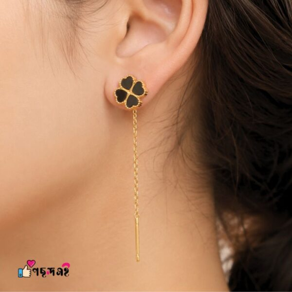 4 Leaf Roman Dark Flower Backpin Shining 22karet Gold Plated Earring