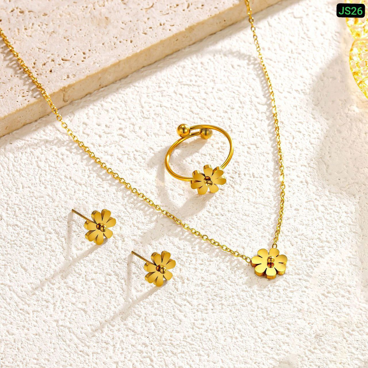 Mini Gold Flower Jewellery set JS26 24K gold polis