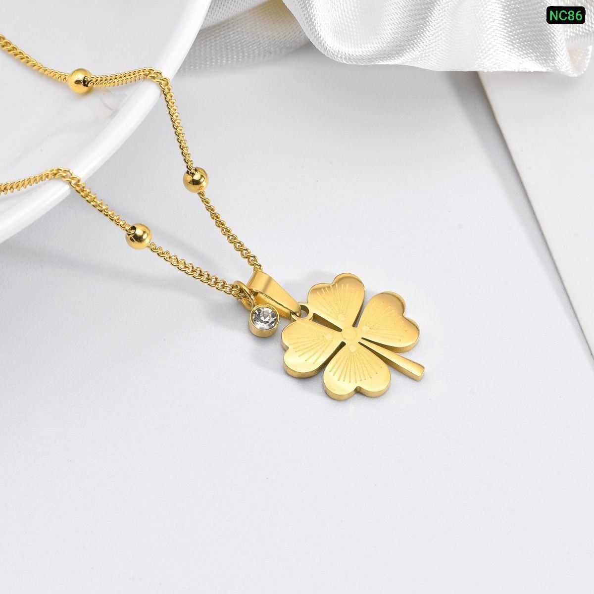 Alternative view of 1 Stone 4 Love Flower Necklace 22K gold plated NC86