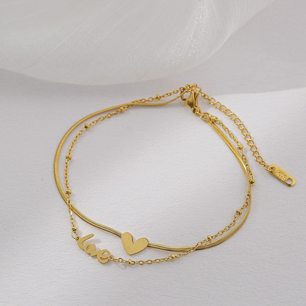 Alternative view of 2 pis premium Double layer love anklet PL-04