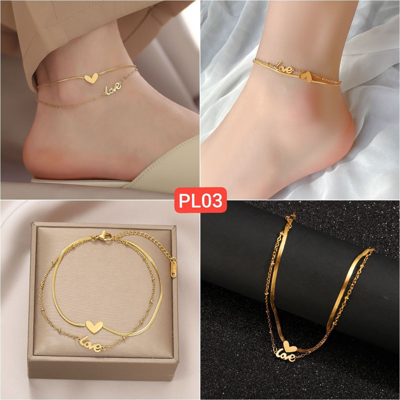 2 pis premium Double layer love anklet PL-04 - Image 5