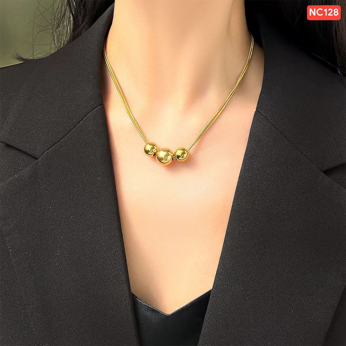 3 Gold Ball 2 layer Necklace