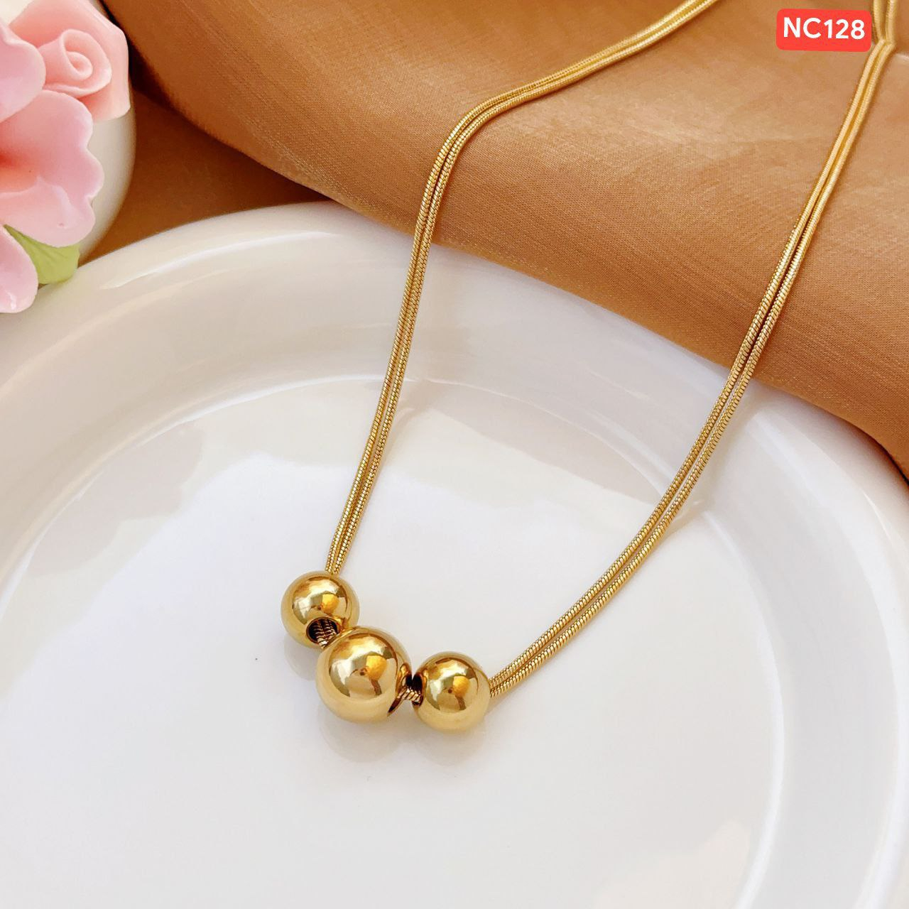 Alternative view of 3 Gold Ball 2 layer Necklace