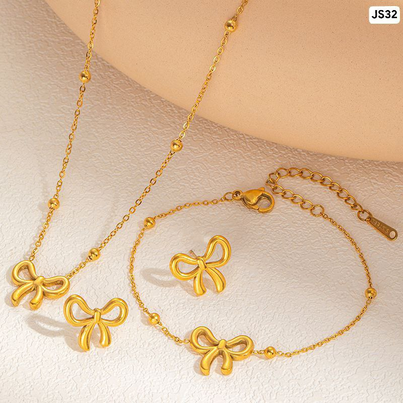 Alternative view of Bow Stainless Steel Jewellery Set JS32 Necklace+Bracelet+Earring