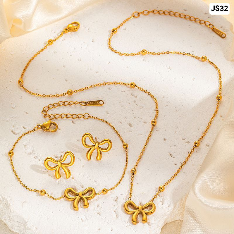 Bow Stainless Steel Jewellery Set JS32 Necklace+Bracelet+Earring - Image 4