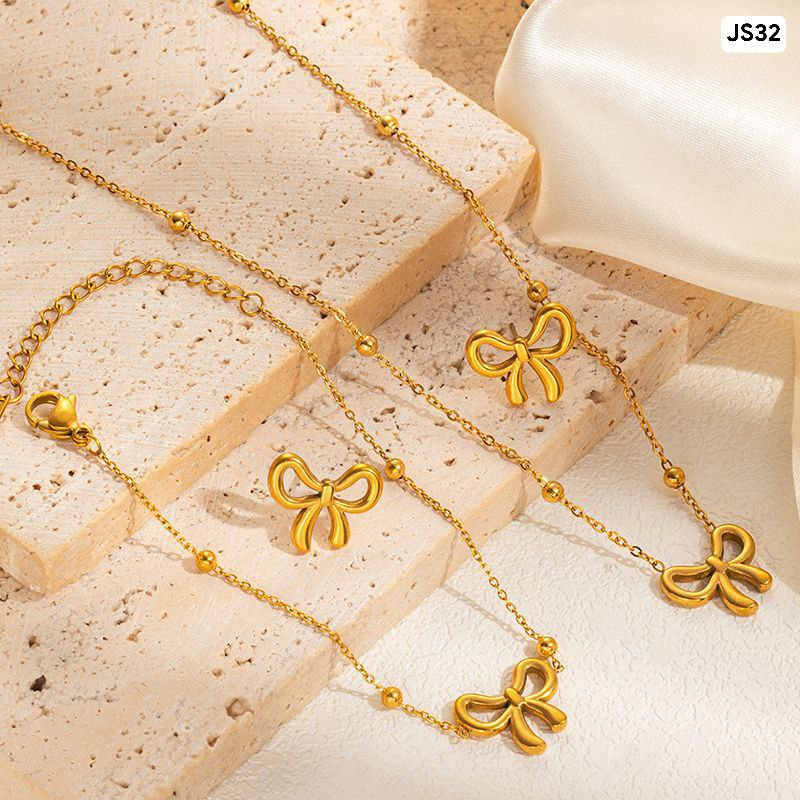 Bow Stainless Steel Jewellery Set JS32 Necklace+Bracelet+Earring - Image 3