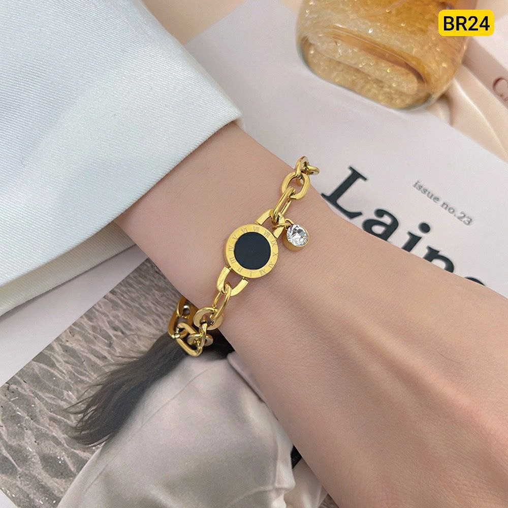 Roman numeral titanium steet plated 22K gold Bracelet