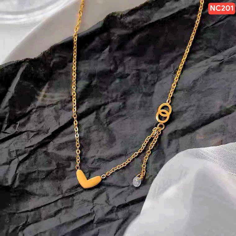18K gold plated 2 Inter Circle love stone Necklace NC201 - Image 3