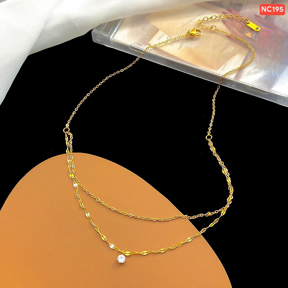 18K gold plated 1 Stone 2 Layer Gold Necklace NC195 - Image 3