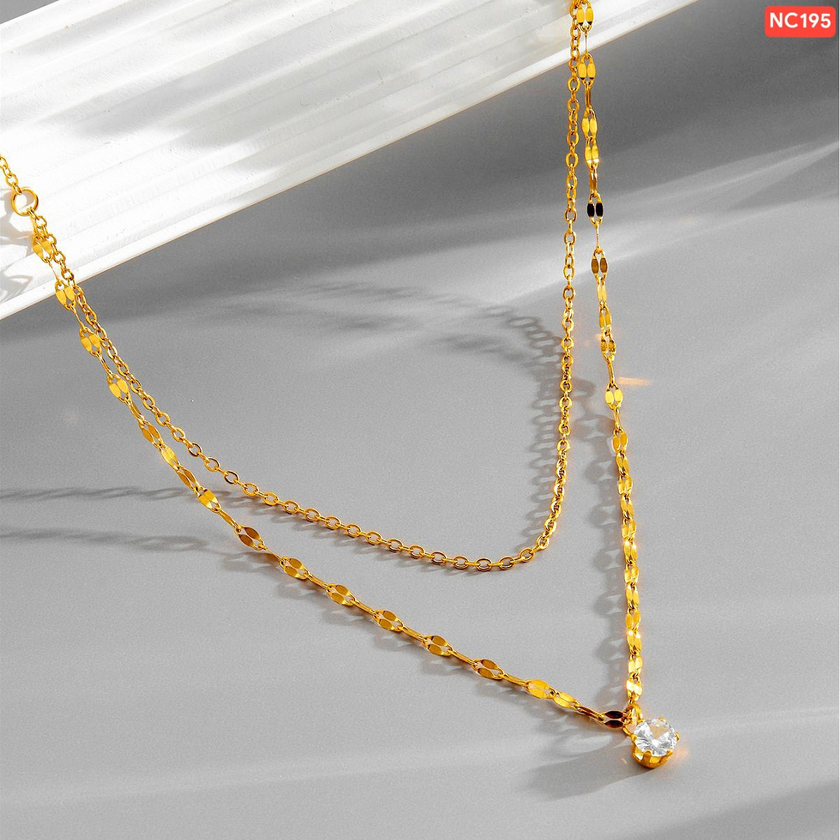 18K gold plated 1 Stone 2 Layer Gold Necklace NC195