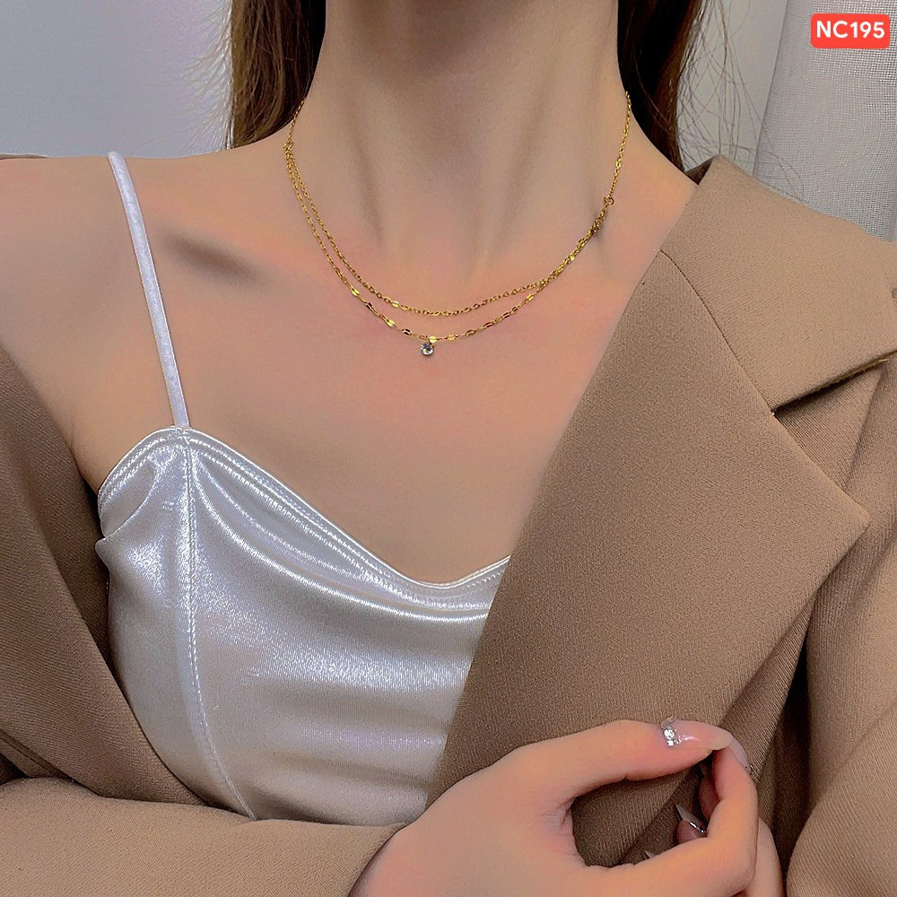 Alternative view of 18K gold plated 1 Stone 2 Layer Gold Necklace NC195