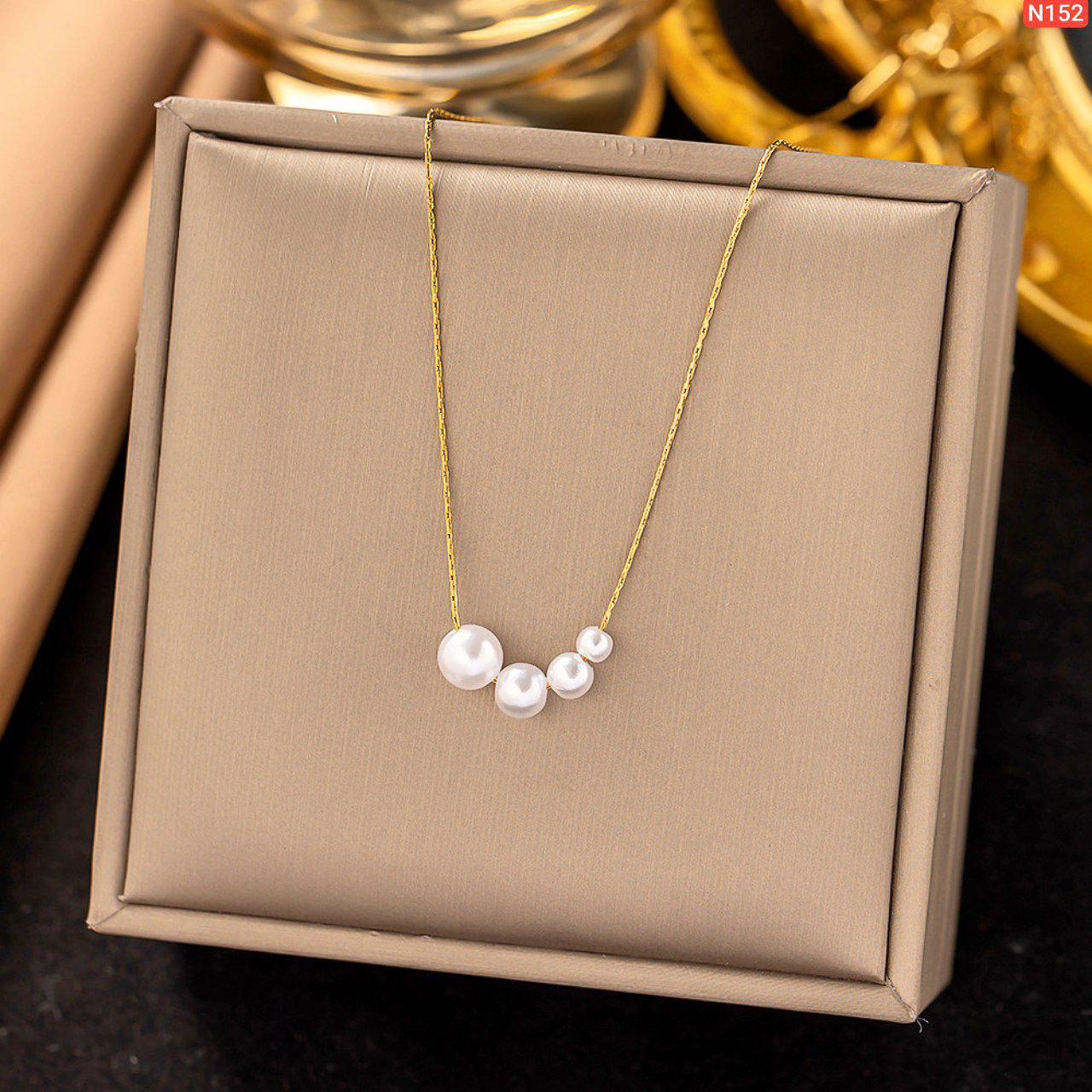 4 Pearl Single Chain Gold Platted Necklace N152