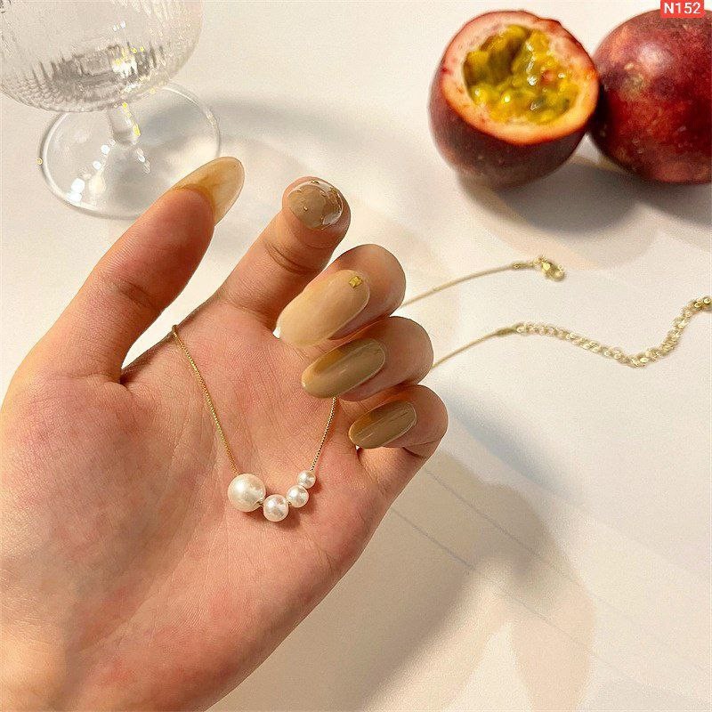 4 Pearl Single Chain Gold Platted Necklace N152 - Image 3