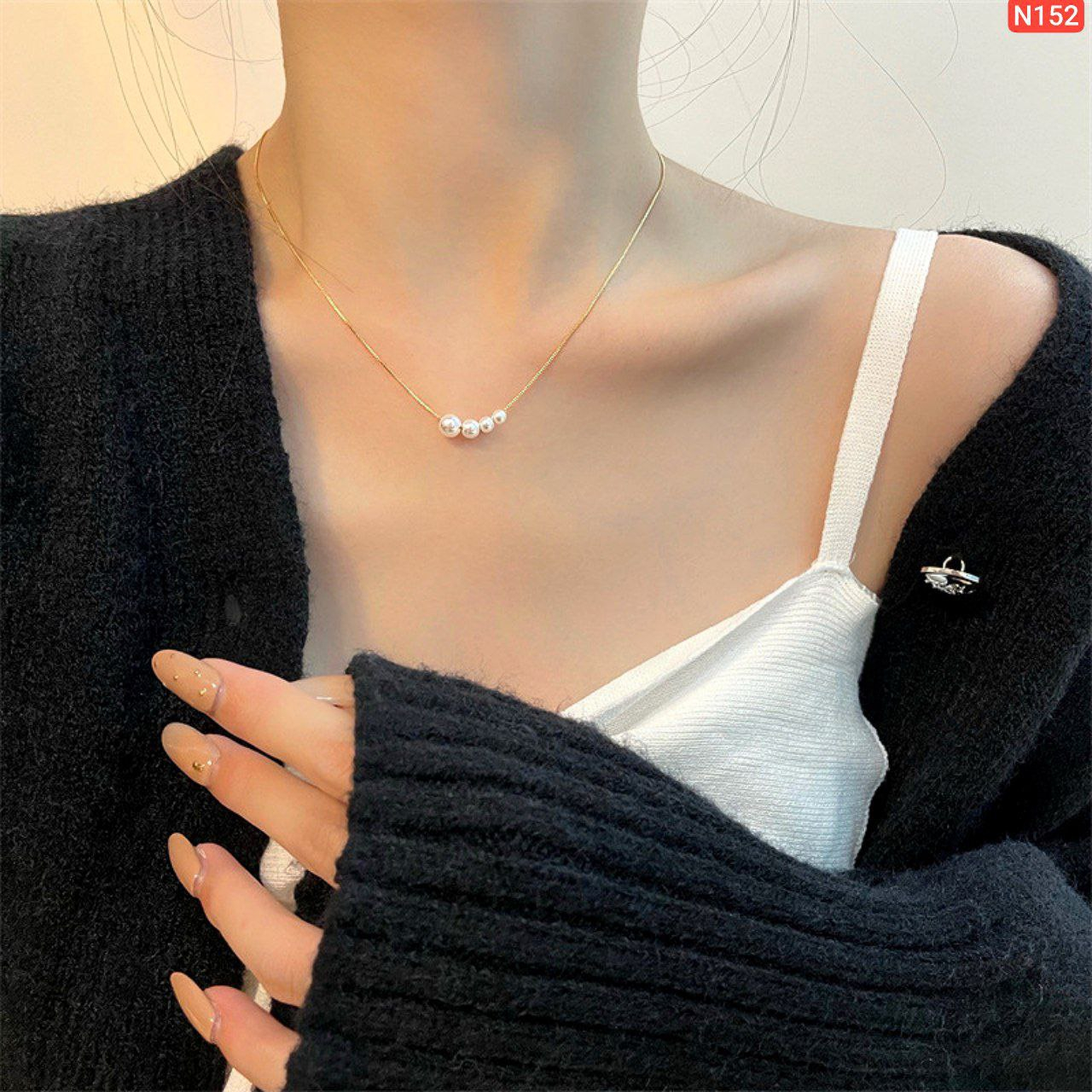 Alternative view of 4 Pearl Single Chain Gold Platted Necklace N152