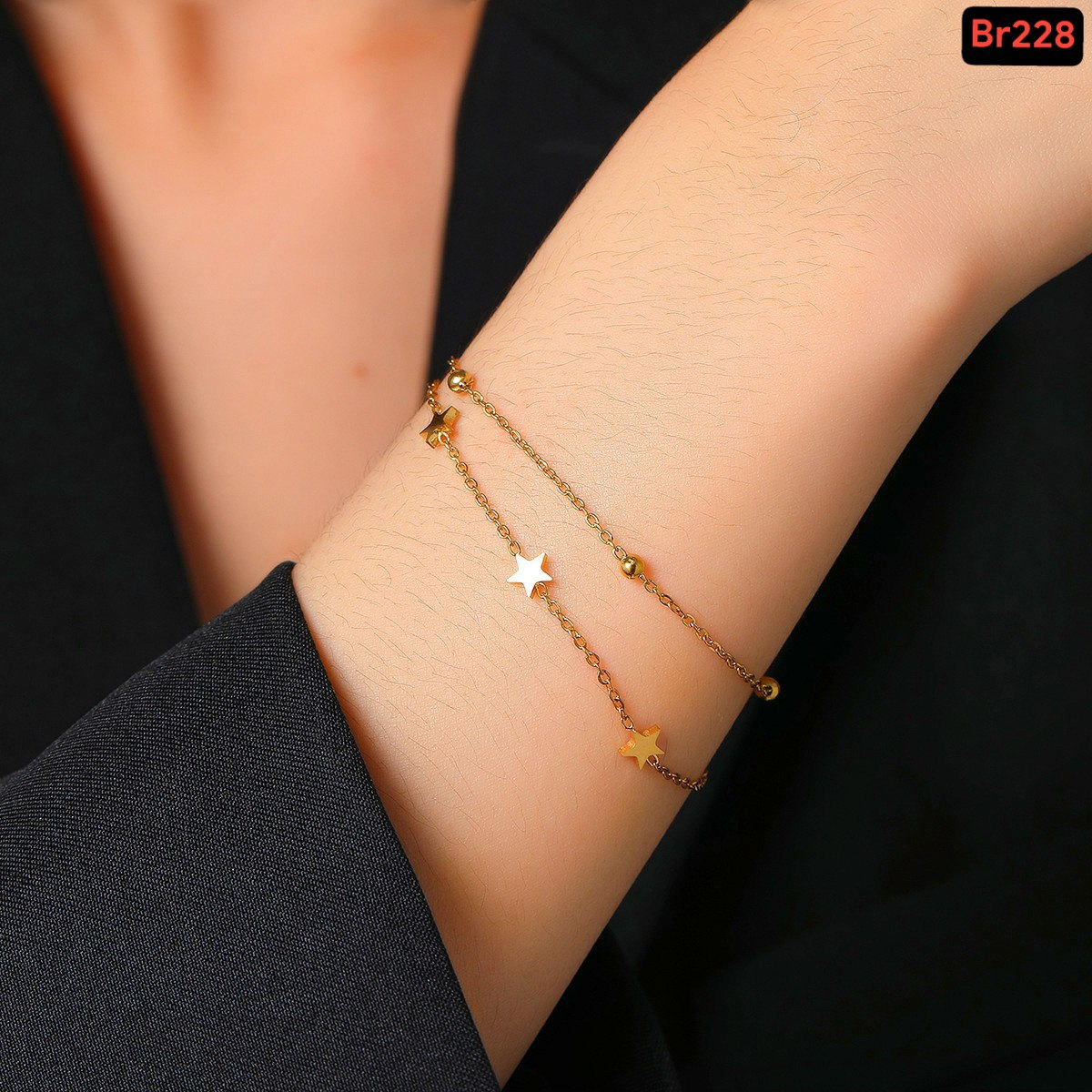 Alternative view of 3 star 4 ball double layer bracelet B-01