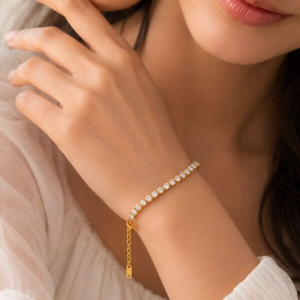 Alternative view of 22 karet Stainless Steel Gold Plated White Zircon Stone Bracelet