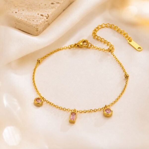 Alternative view of 3 purple Zircon stone Gold Plated Bracelet