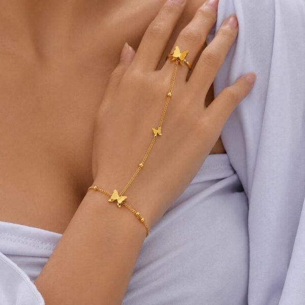 Alternative view of Butterfly Design Bracelet Attach Finger Ring