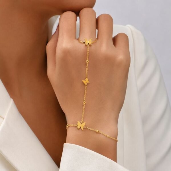 Butterfly Design Bracelet Attach Finger Ring