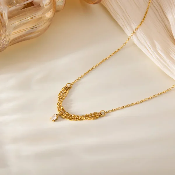 Alternative view of 3 Layer Chain with White Zircon Stone pendant 22Karet Gold Plated Necklace