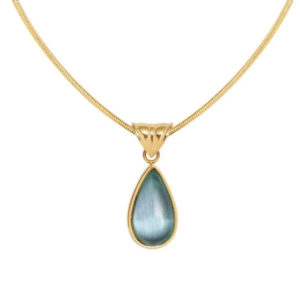Alternative view of Aqua Drop Pendant 22Karet Gold Plated Chain Necklace