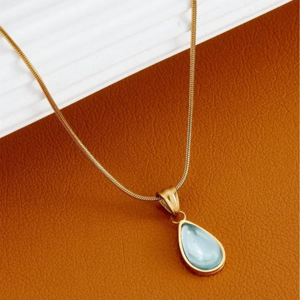 Aqua Drop Pendant 22Karet Gold Plated Chain Necklace
