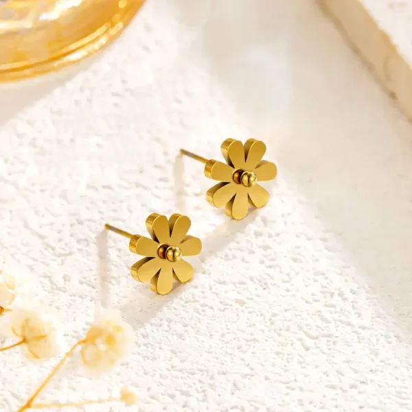 Alternative view of 7 Leaf Flower Shape Backpin Shining 22karet Gold Plated Earring