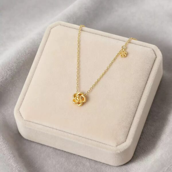 Alternative view of Golden Small Rose Pendant 22Karet Gold Plated Chain Necklace