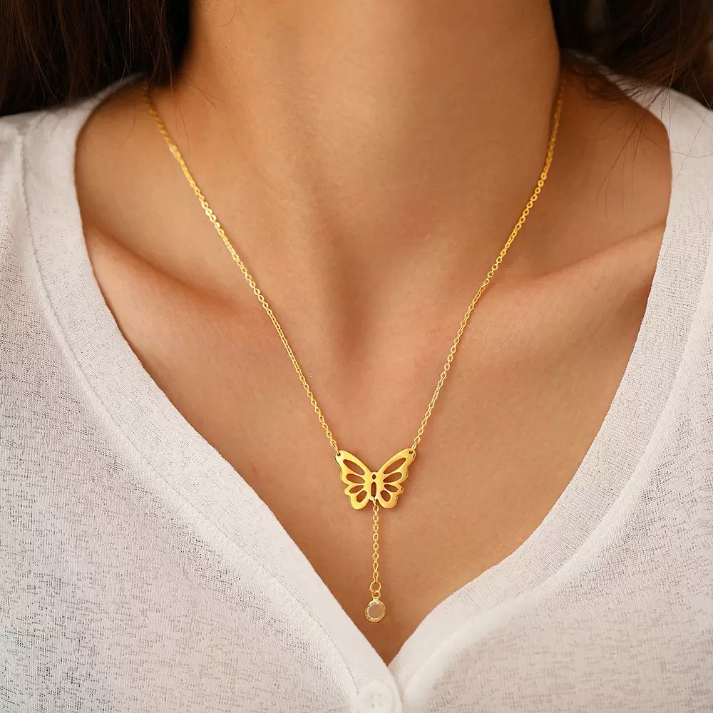 Special Butterfly Hanging Stone pendant 22Karet Gold Plated Necklace - Image 2