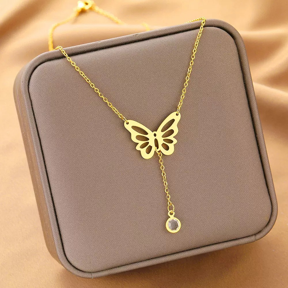 Special Butterfly Hanging Stone pendant 22Karet Gold Plated Necklace