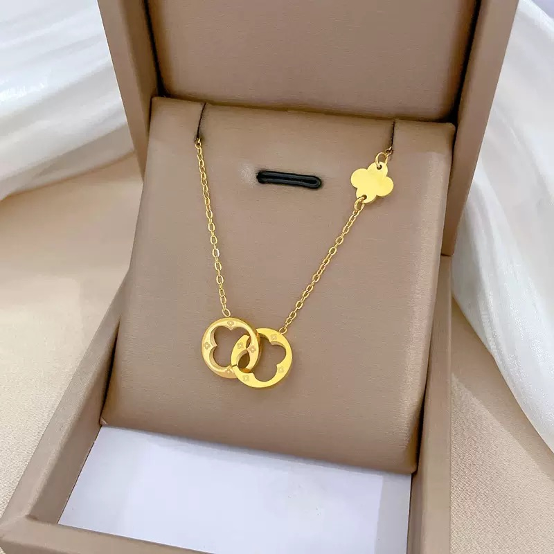 Round Interlock Hanging Pendant 22Karet Gold Plated Necklace