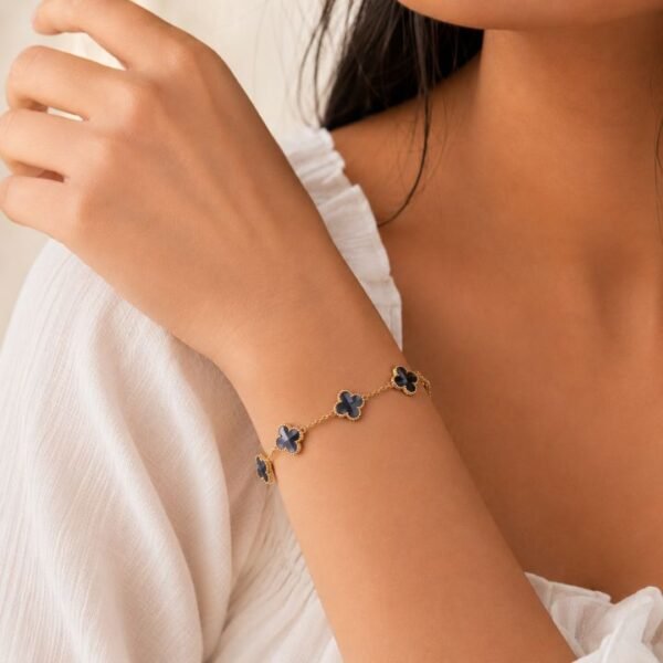 Roman 5 flower Black Color Gold Plated Chain Bracelet
