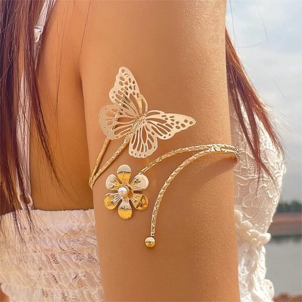 22karet Shining Gold Plated Butterfly & Floral Design Arm Cuff