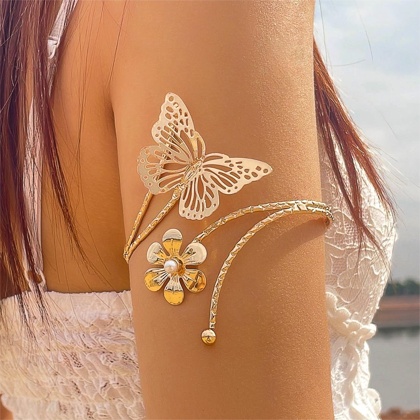 22karet Shining Gold Plated Butterfly & Floral Design Arm Cuff