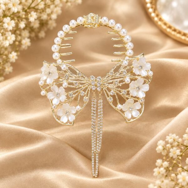 Alternative view of Original Chineese Imported 2 White Chain With Bow tie Design Hair Clip