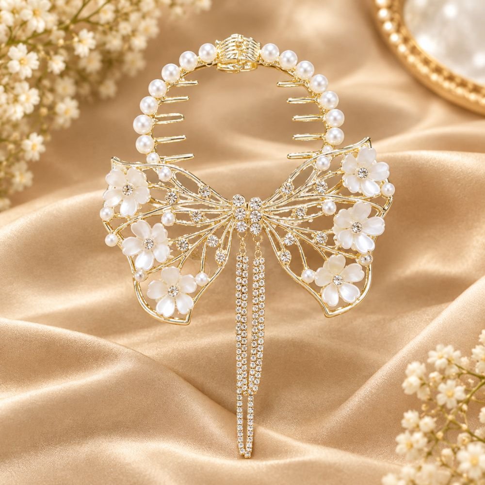 Original Chineese Imported 2 White Chain With Bow tie Design Hair Clip - Image 2