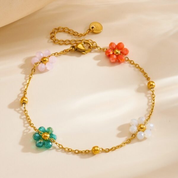 22 karet Gold Plated Diamond Cut Stainless Steel Multicolor 4 Flower bracelet