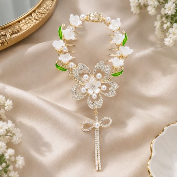 Original Chineese Imported Flower Design with green leaf Hair Clip