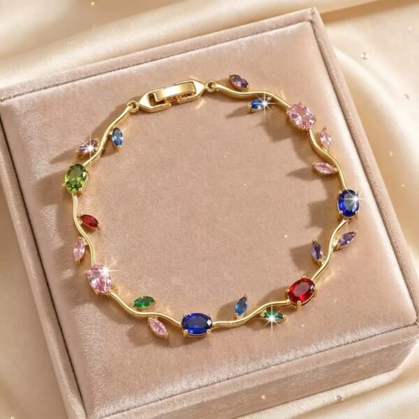 22 karet Gold Plated Diamond Cut Stainless Steel Multicolor trendy tulip bracelet