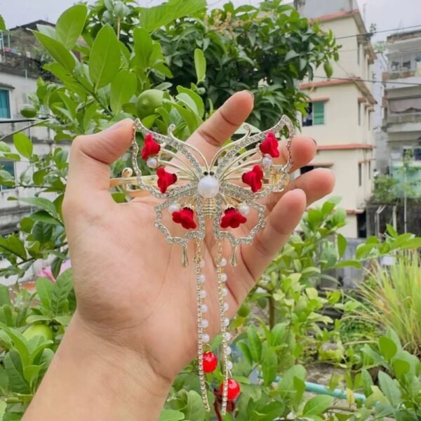 Alternative view of Original Chineese Imported Butterfly Design Red & White Stone Hair Clip