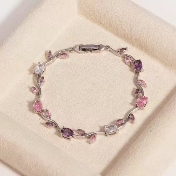 22 karet Gold Plated Diamond Cut Stainless Steel Pink and purple branch sliver tulip bracelet